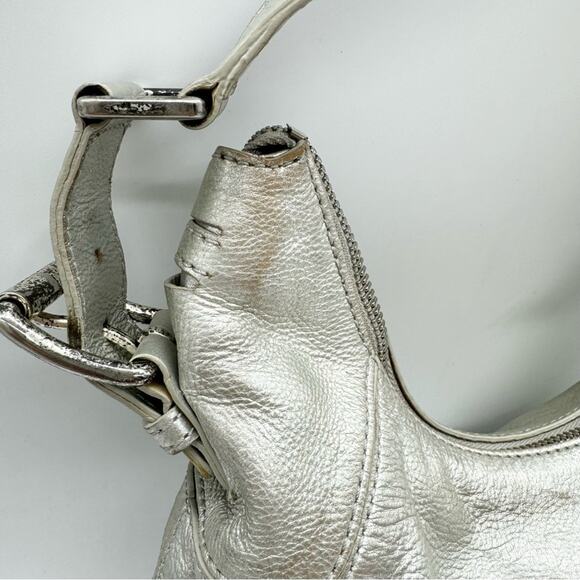Michael Kors Metallic Silver Buckle Accent Hobo Shoulder Bag - Medium Size - Picture 6 of 13
